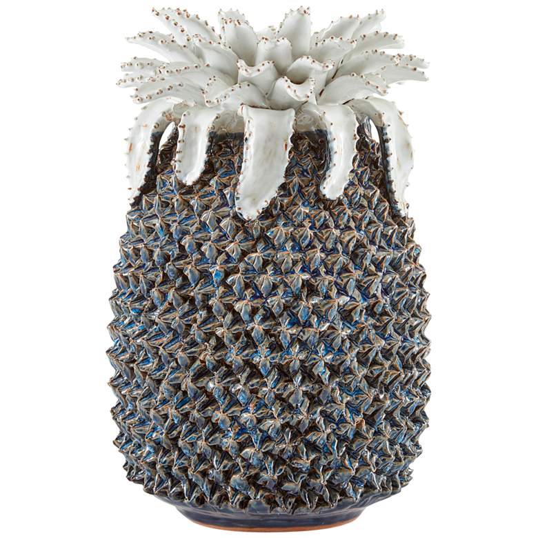 Image 1 Waikiki 14" High Blue White Ceramic Pineapple Sculpture