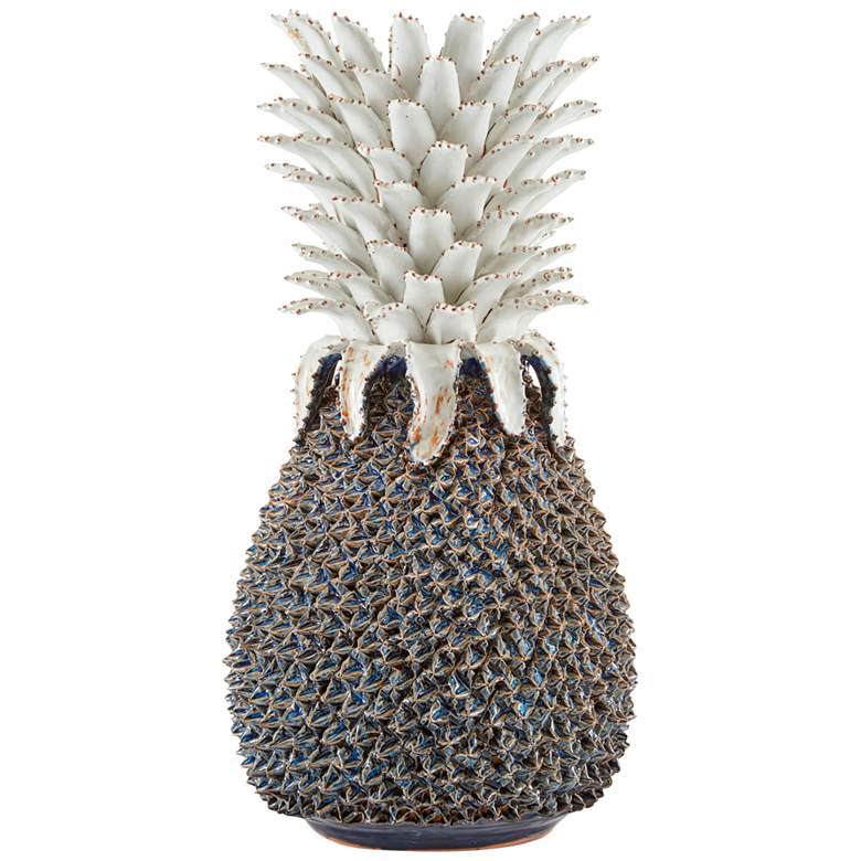 Image 1 Waikiki 21" High Blue White Ceramic Pineapple Sculpture