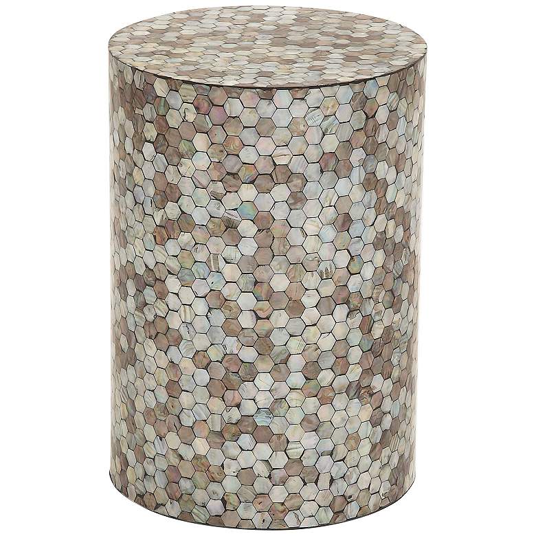 Image 2 Waive 14 inch Wide White Beige Brown Mosaic Round Accent Table