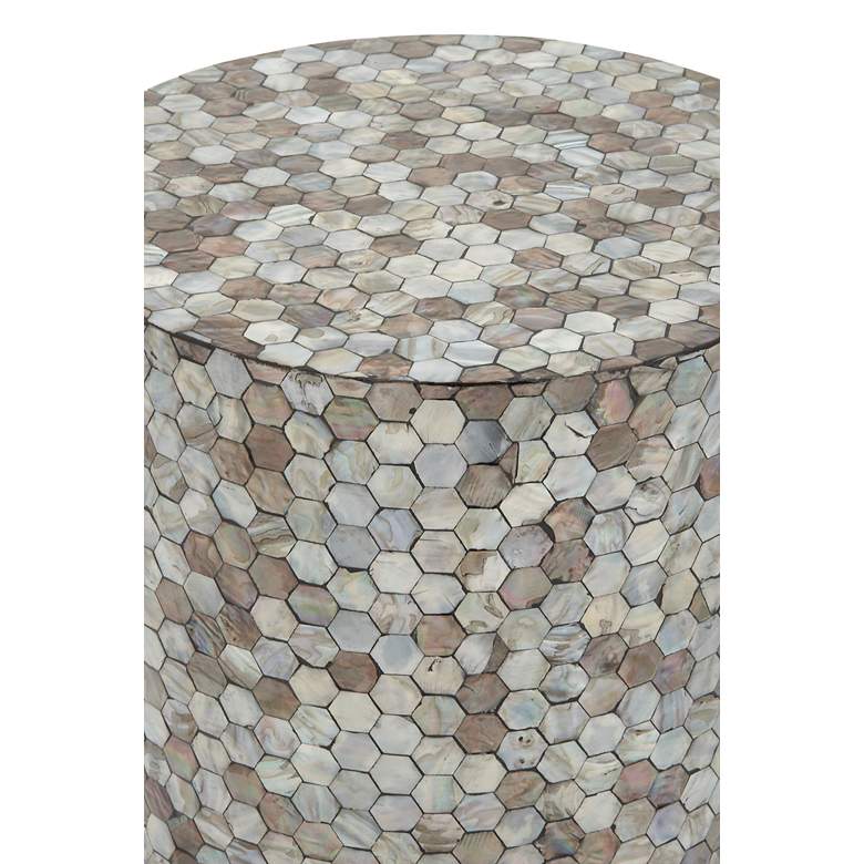 Image 3 Waive 14 inch Wide White Beige Brown Mosaic Round Accent Table more views