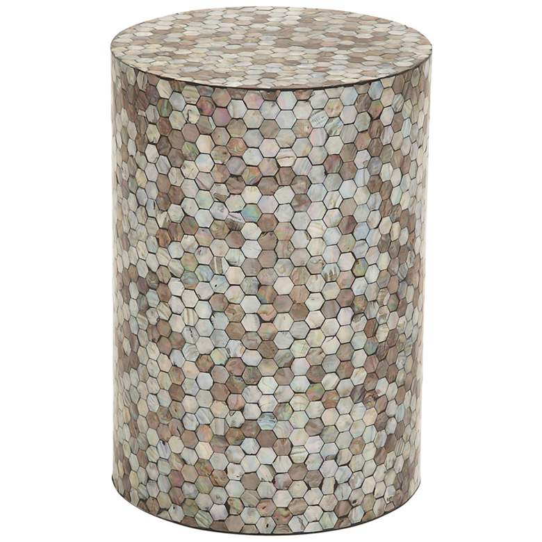 Image 5 Waive 14 inch Wide White Beige Brown Mosaic Round Accent Table more views