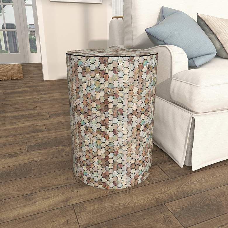 Image 6 Waive 14" Wide White Beige Brown Mosaic Round Accent Table more views