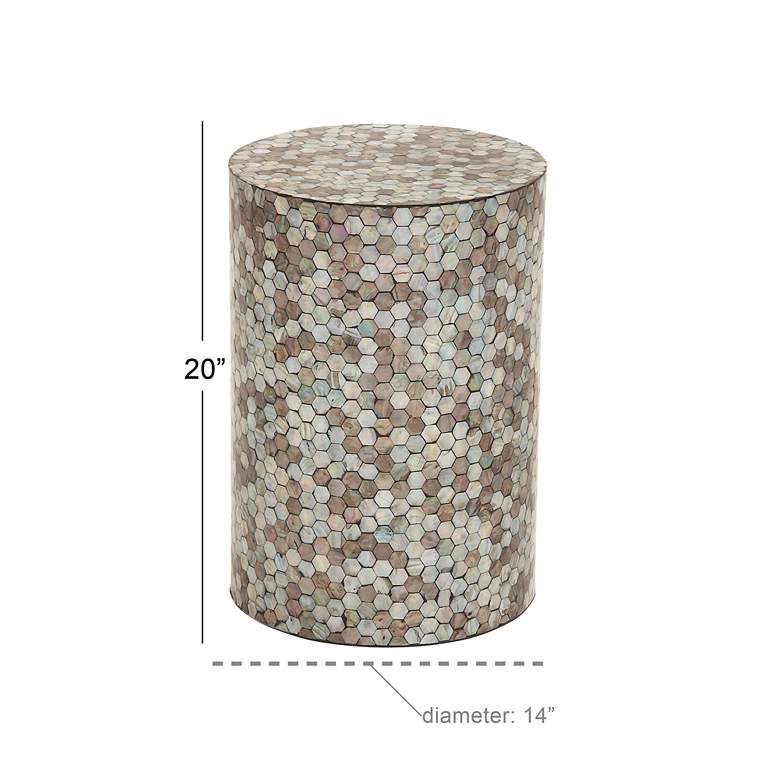Image 7 Waive 14 inch Wide White Beige Brown Mosaic Round Accent Table more views