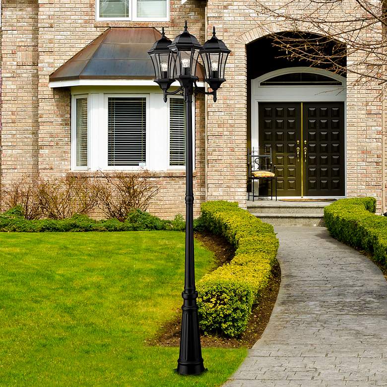 Image 2 Wakefield 90"H Black 3-Light Outdoor Post Light with Base