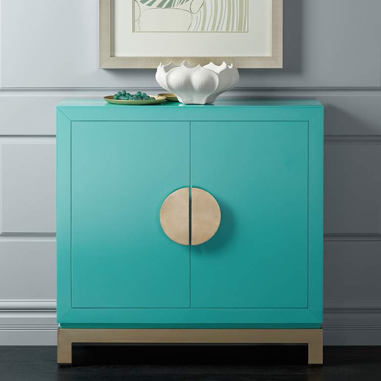 Image 1 Walden 36 inch Wide 2-Door Glossy Blue Teal Accent Cabinet