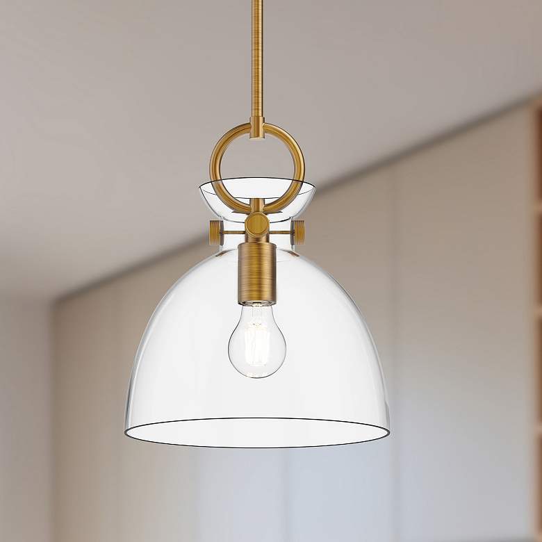 Image 1 Waldo 10 1/2" Wide Aged Gold Mini Pendant w/ Clear Glass