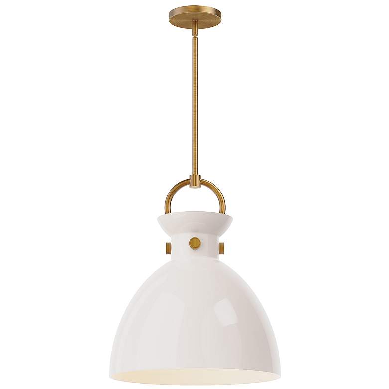Image 1 Waldo 14" Wide Aged Gold Pendant Light w/ Glossy Opal Glass