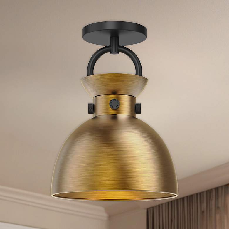 Image 1 Waldo 8 3/4"W Matte Black and Aged Gold Ceiling Light
