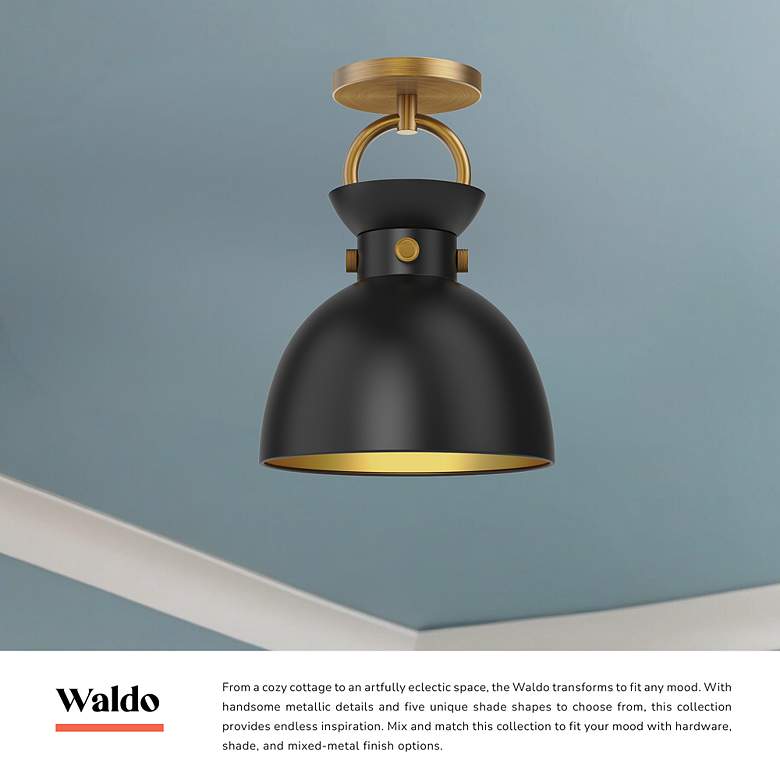 Image 3 Waldo 8 3/4"W Matte Black and Aged Gold Ceiling Light more views