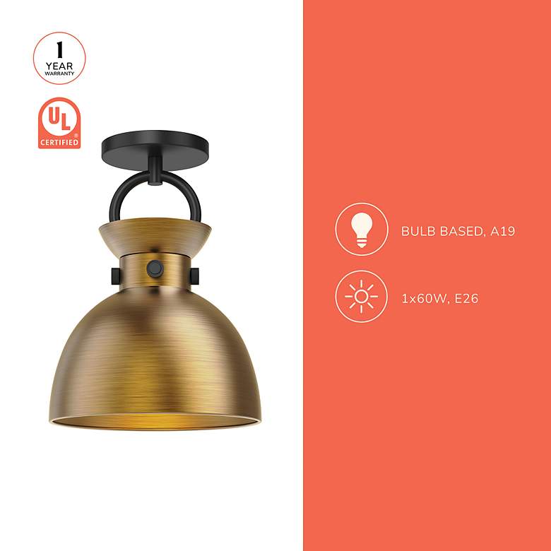 Image 4 Waldo 8 3/4"W Matte Black and Aged Gold Ceiling Light more views