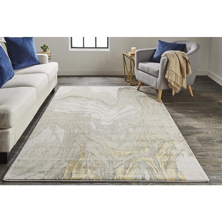 Image 1 Waldor 7353602 5'x8' Gold and Ivory Marble Print Area Rug