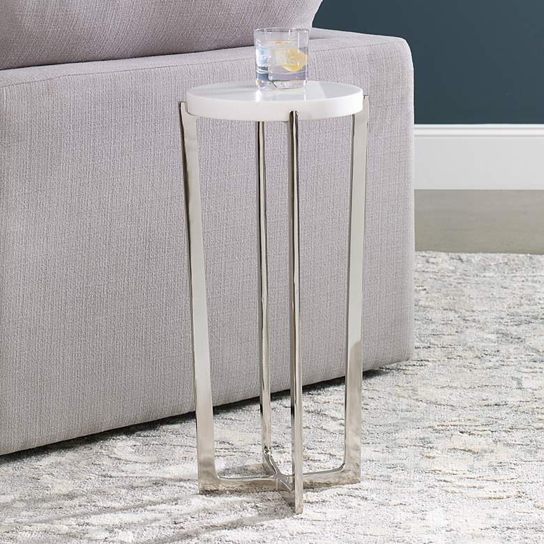 Image 1 Waldorf 12 inch Wide White Marble Polished Nickel Drink Table