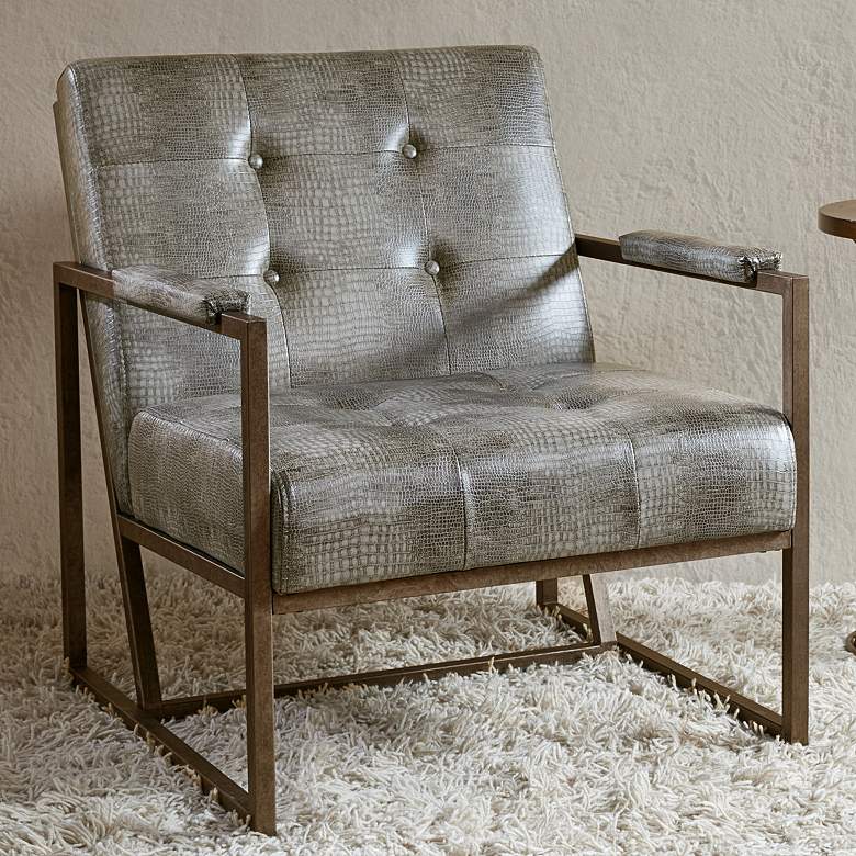 Image 2 Waldorf Gray Snakeskin Faux Leather Tufted Lounge Chair