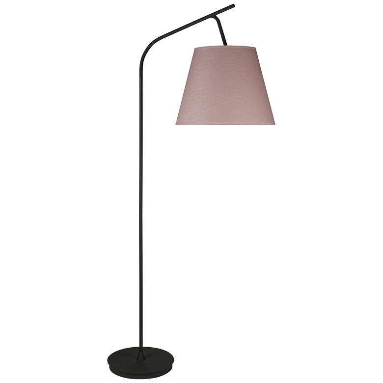 Image 1 Walker 75 inch High Black with Rose Tweed Shade Arc Floor Lamp