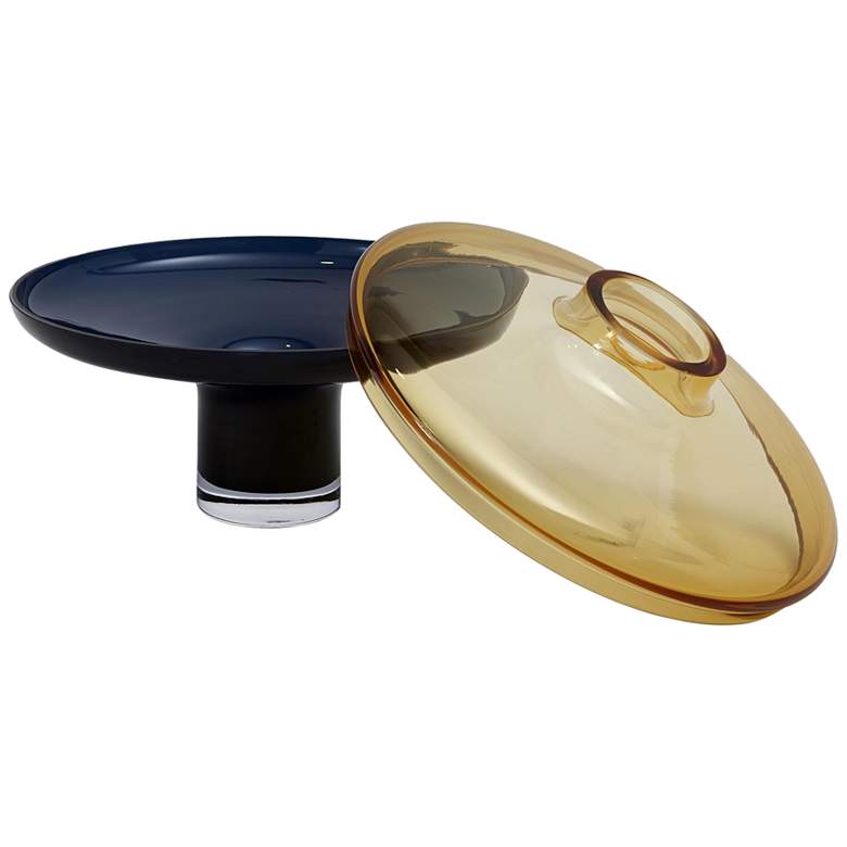 Image 1 Walker 8 1/2" High Cobalt Decorative Vase with Amber Lid