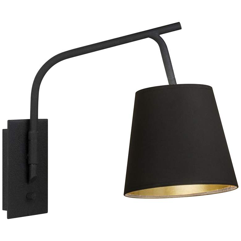 Image 1 Walker Black Swingarm Wall Lamp with Black and Gold Shade