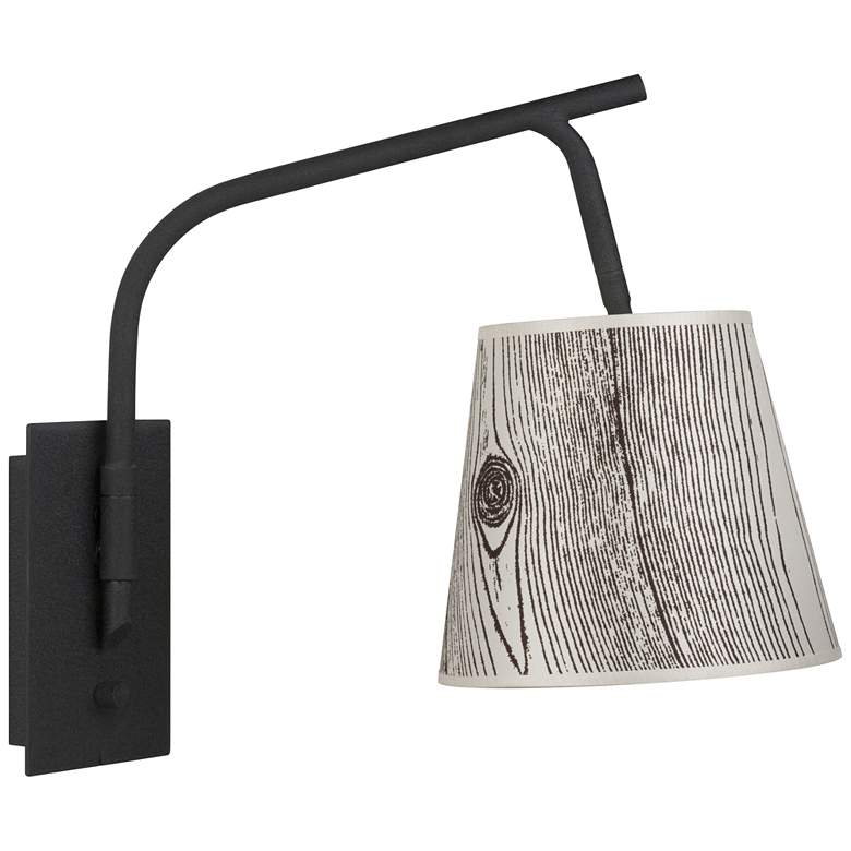 Image 1 Walker Black Swingarm Wall Lamp with Faux Bois Light Shade