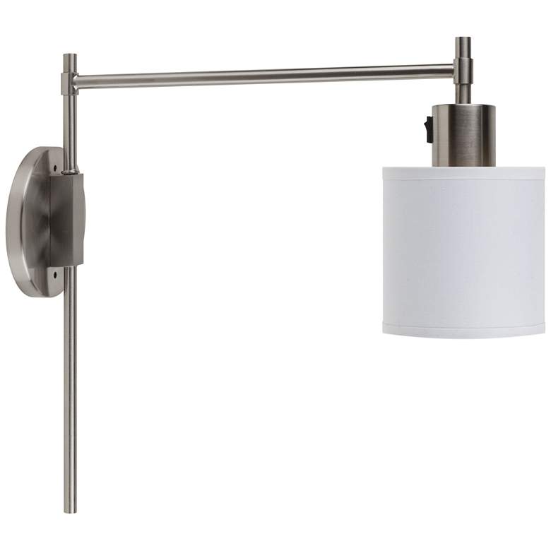 Image 1 Walker Brushed Nickel Pin-Up Wall Lamp w/ White Linen Shade