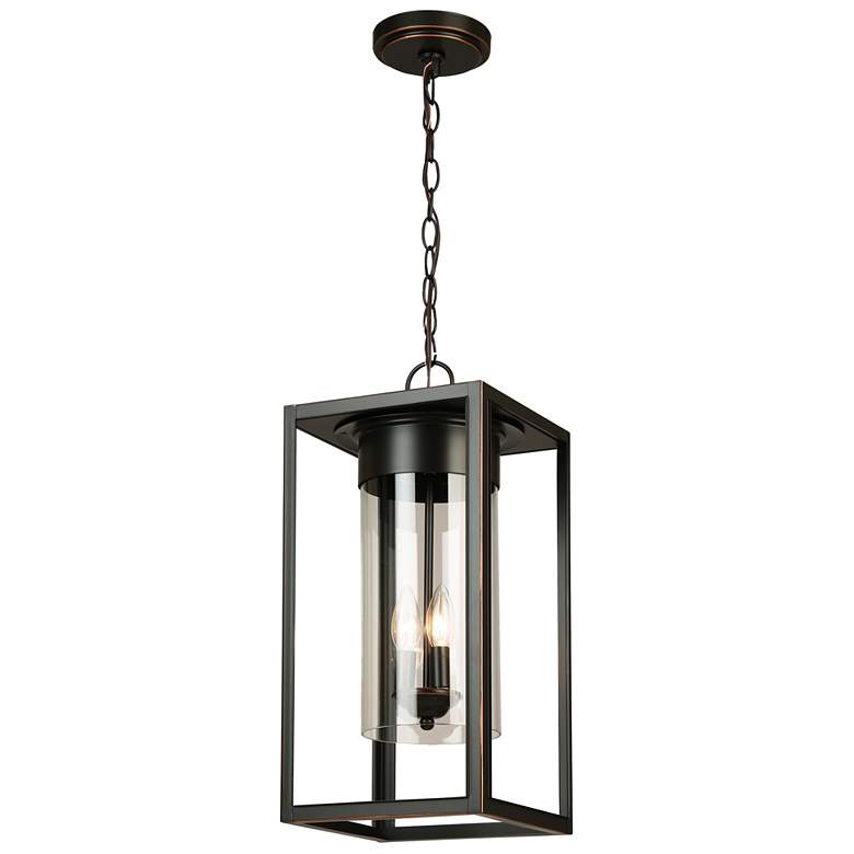 Image 1 Walker Hill 9"W 3-Light Outdoor Pendant Oil Rubbed Bronze Clear Glass