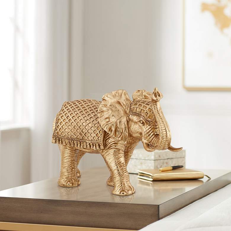 Image 1 Walking Elephant 12 3/4 inch High Gold Sculpture
