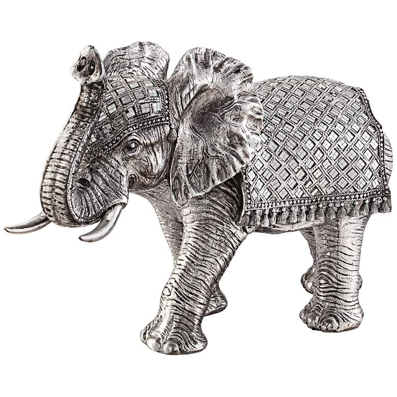 Walking Elephant 12 3/4&quot; High Silver Statue