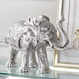 Image1 of Walking Elephant 12 3/4" High Silver Statue
