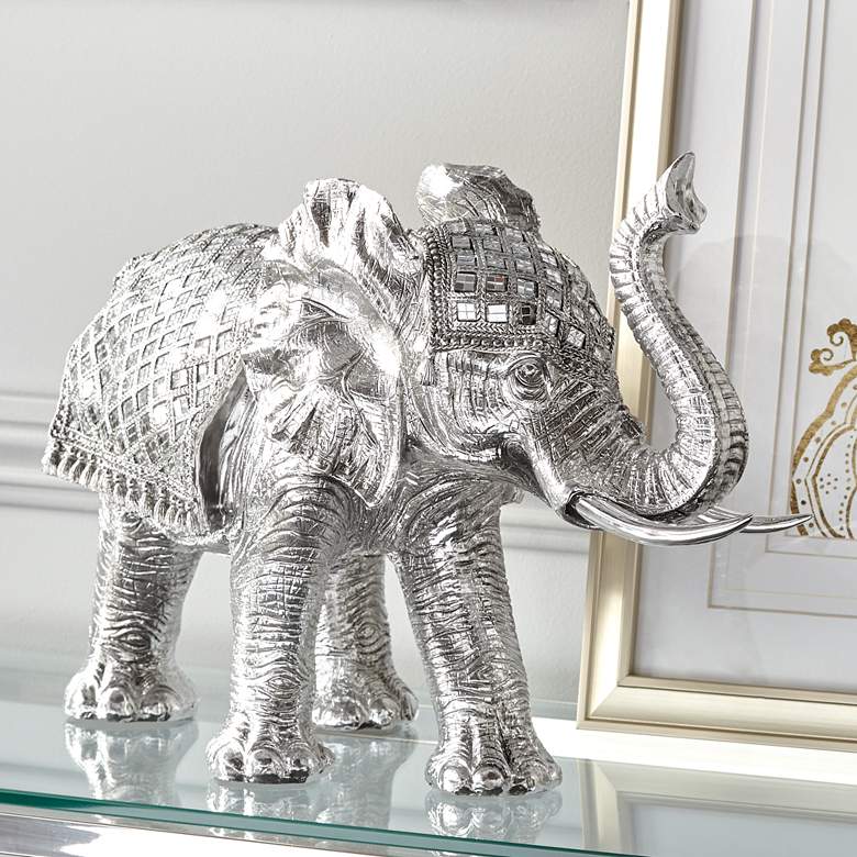 Image 1 Walking Elephant 12 3/4 inch High Silver Statue