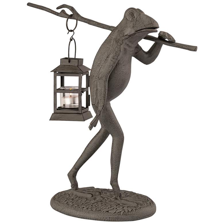 Image 1 Walking Frog Lantern 17 1/2" High Verdigris Outdoor Statue