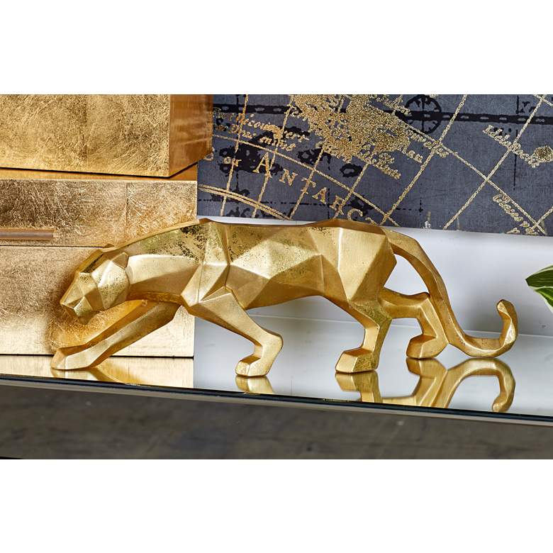 Image 1 Walking Leopard 18 inch Wide Textured Gold Table Decor Statue