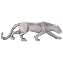 Walking Leopard 18&quot; Wide Textured Silver Table Decor Statue