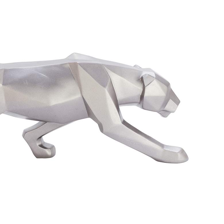 Image 2 Walking Leopard 18 inch Wide Textured Silver Table Decor Statue more views