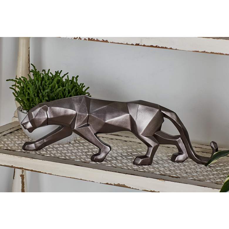 Image 4 Walking Leopard 18 inch Wide Textured Silver Table Decor Statue more views