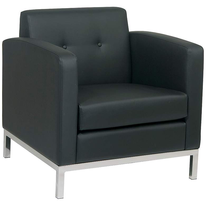 Image 1 Wall Street Black Faux Leather Button-Tufted Armchair