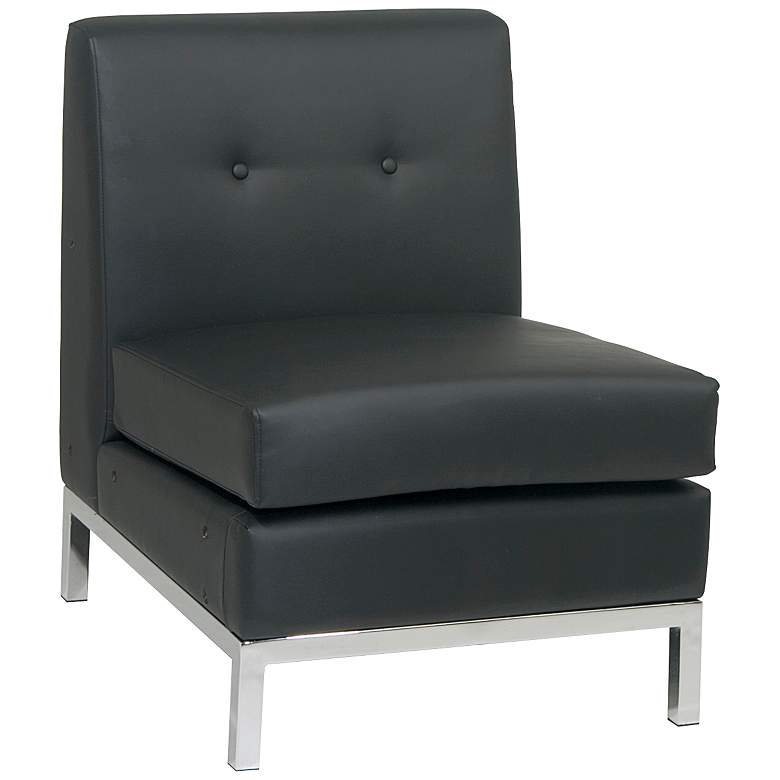 Image 1 Wall Street Black Faux Leather Button-Tufted Armless Chair