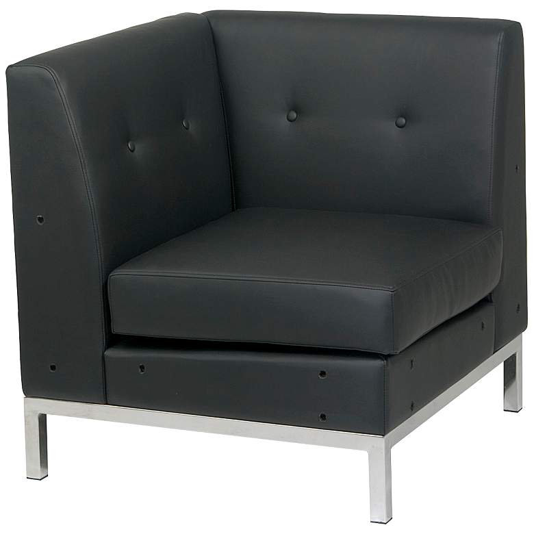 Image 1 Wall Street Black Faux Leather Button-Tufted Corner Chair