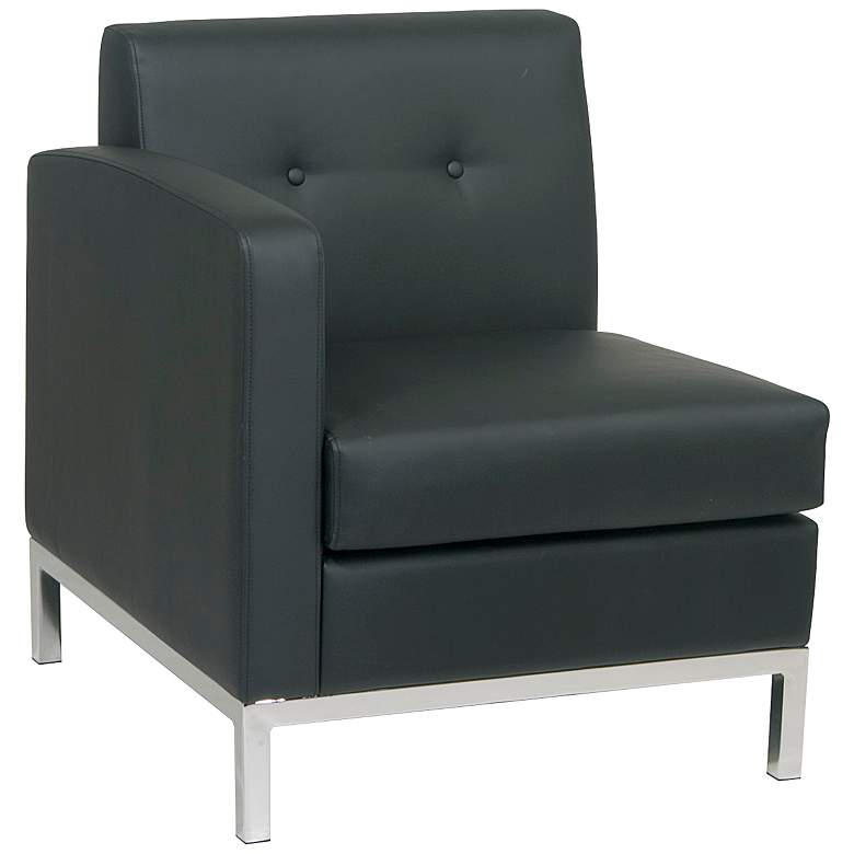 Wall Street Black Faux Leather Button-Tufted Left Armchair