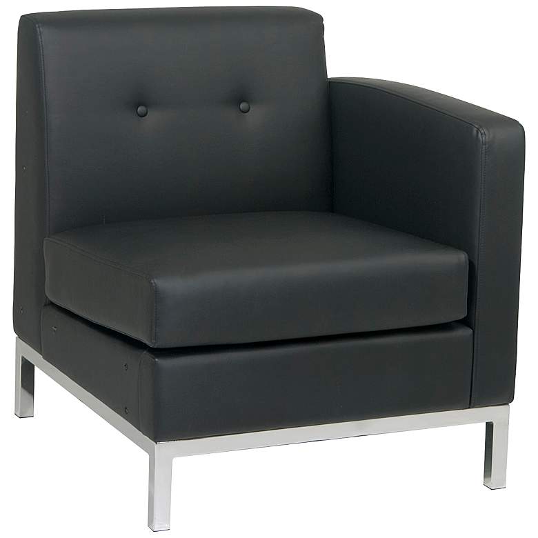 Image 1 Wall Street Black Faux Leather Button-Tufted Right Armchair