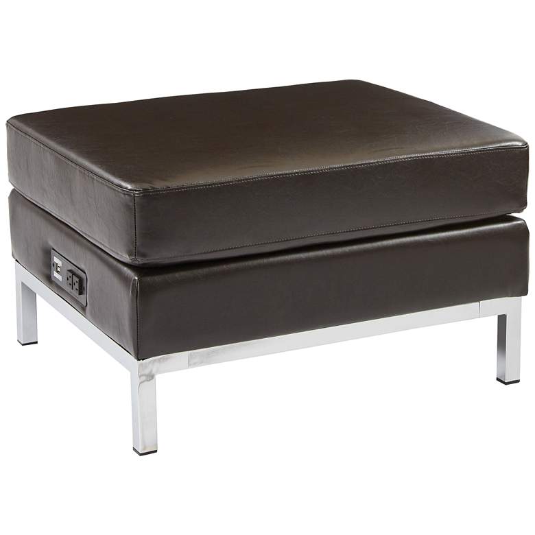 Image 1 Wall Street Espresso Faux Leather AC and USB Ottoman