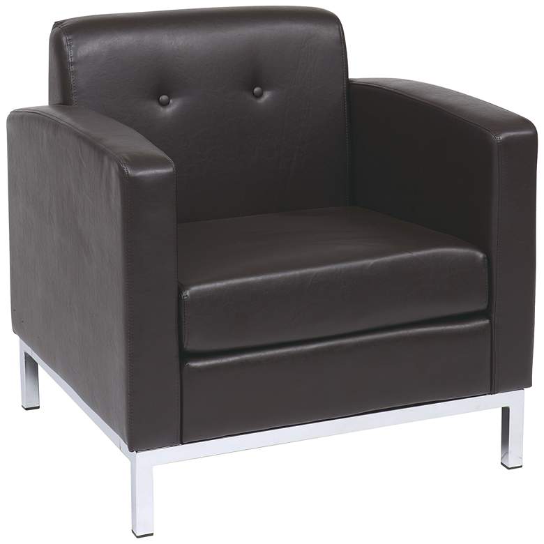 Image 1 Wall Street Espresso Faux Leather Button-Tufted Armchair
