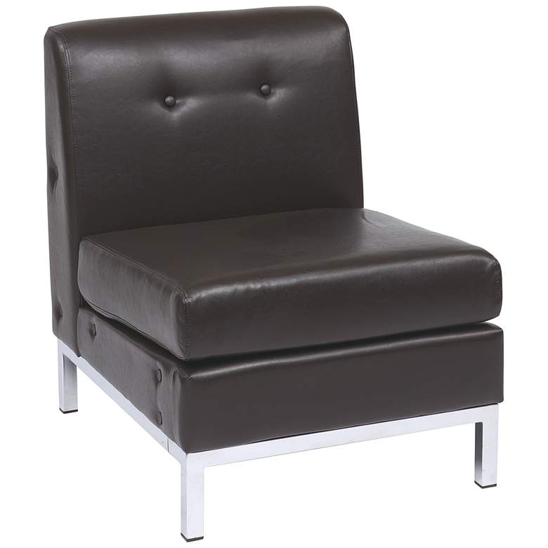 Image 2 Wall Street Espresso Faux Leather Tufted Armless Chair