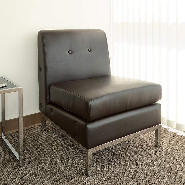Image 1 Wall Street Espresso Faux Leather Tufted Armless Chair
