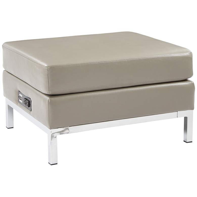Image 1 Wall Street Smoke Faux Leather AC and USB Charging Ottoman