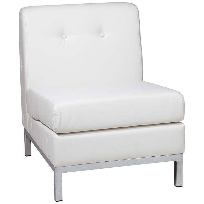 Image 2 Wall Street White Faux Leather Button-Tufted Armless Chair