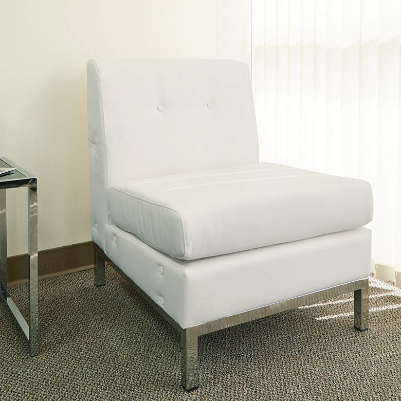 Image 1 Wall Street White Faux Leather Button-Tufted Armless Chair