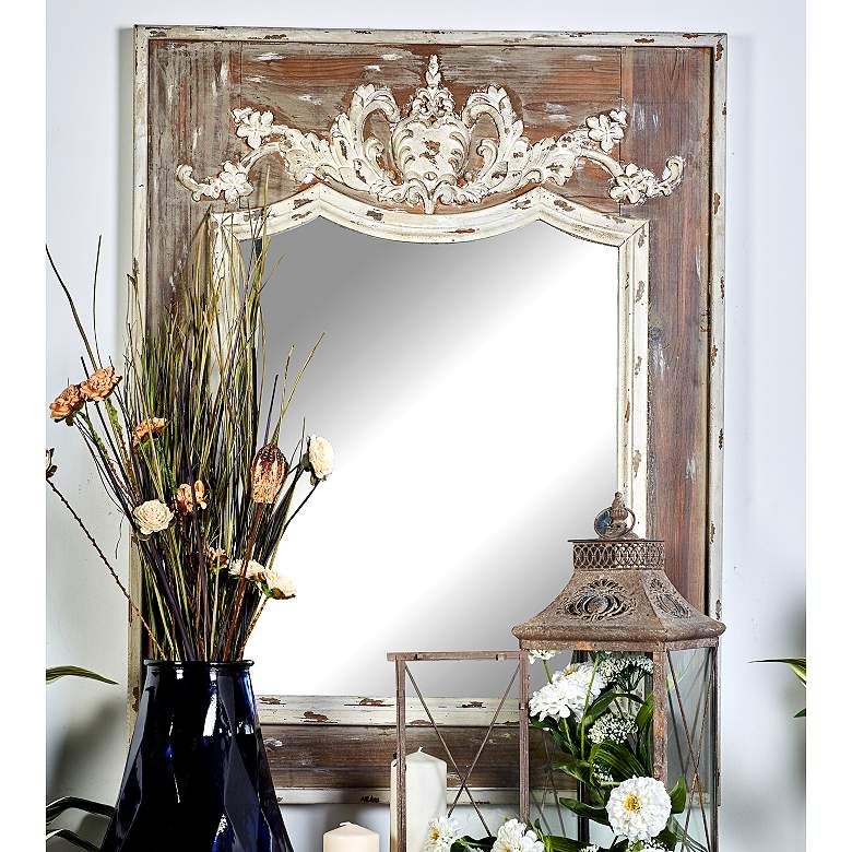 Image 1 Wallace Distressed Brown and White-Washed 33 inch x 43 inch Wall Mirror