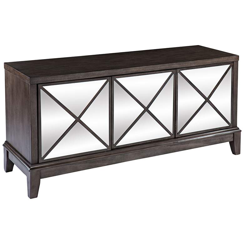 Image 2 Wallaston 50 inch Wide Brown Wood 3-Door Mirrored Media Cabinet