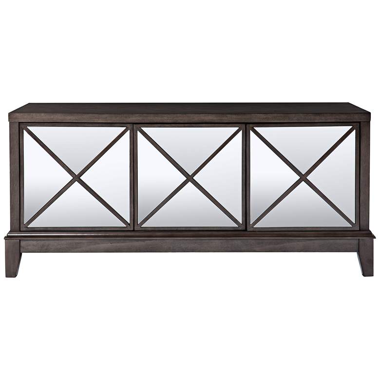 Image 3 Wallaston 50" Wide Brown Wood 3-Door Mirrored Media Cabinet more views