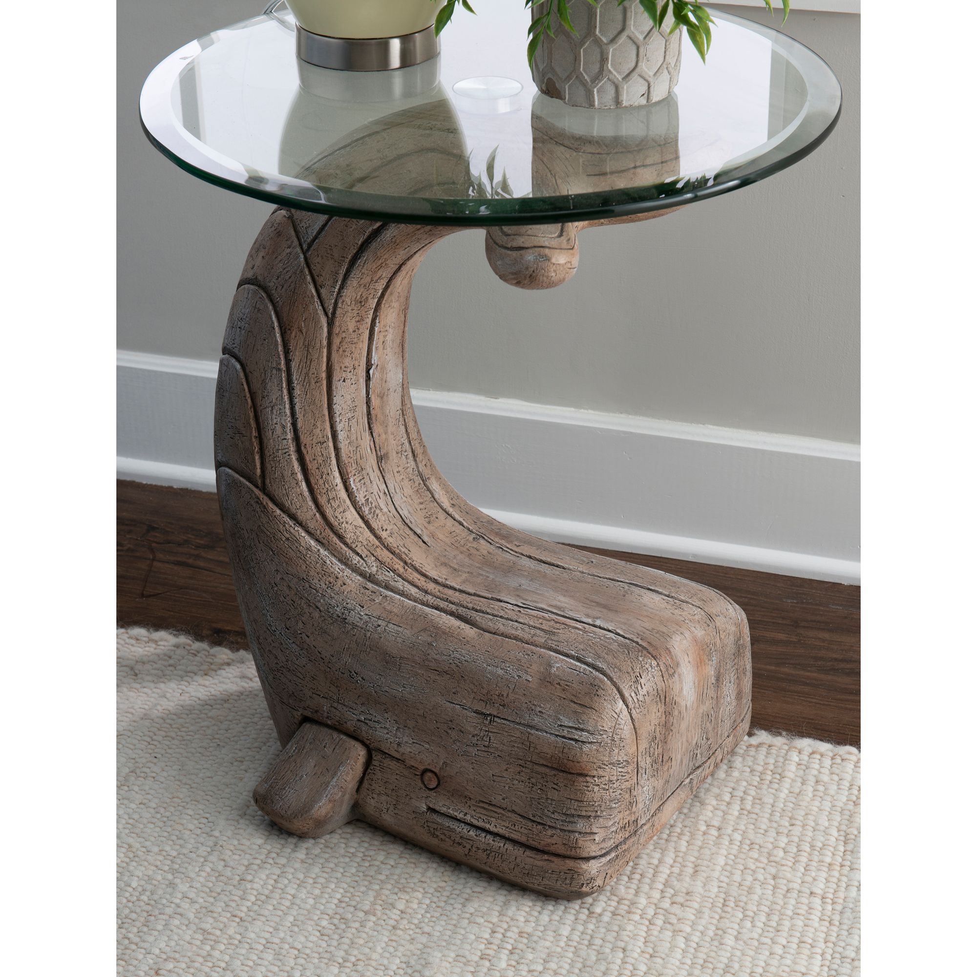Wally the Whale 20" Wide Distressed Natural Driftwood Side Table