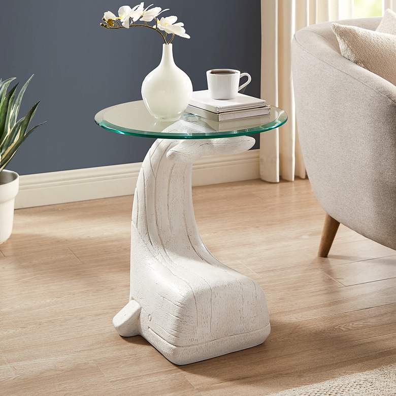 Image 1 Wally the Whale 20" Wide Distressed White Driftwood Side Table