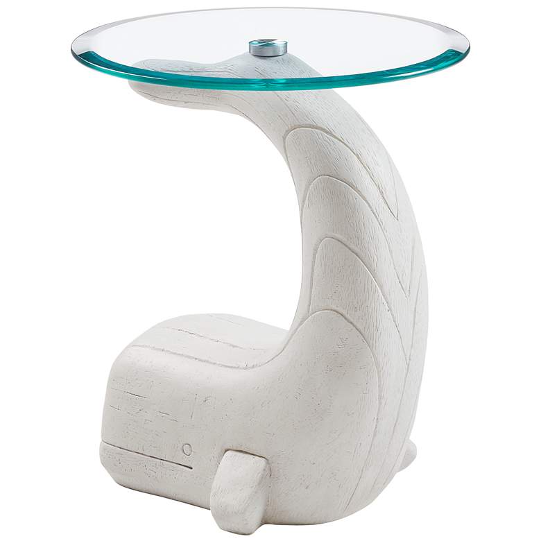 Image 7 Wally the Whale 20" Wide Distressed White Driftwood Side Table more views